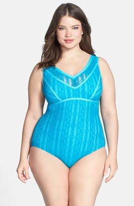 Becca Etc 'Show & Tell' Lace One-Piece Swimsuit (Plus Size)