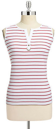 Karen Scott Striped Tank with D Ring Accent -- X-Large