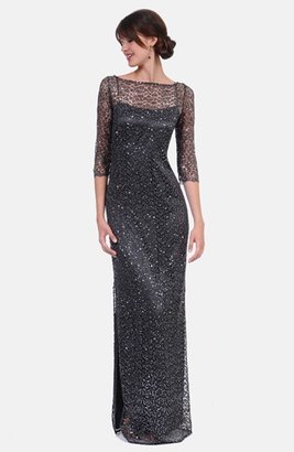 Kay Unger Sequin Lace Illusion Gown