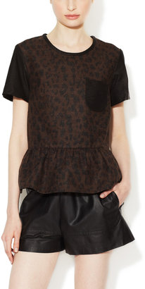Sea Leopard Top with Leather Trim