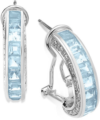 Townsend Victoria Sterling Silver Blue Topaz (4-3/8 ct. t.w.) and Diamond Accent J-Hoop Earrings