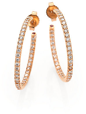 Roberto Coin Diamond & 18K Rose Gold Inside-Outside Hoop Earrings/1"