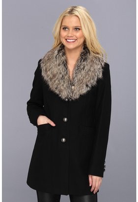Esprit Single Breasted Wool Coat with Faux Fur Shawl Collar (Black) - Apparel