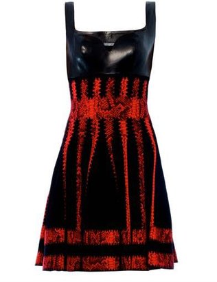 Alexander McQueen Leather and striped jacquard dress
