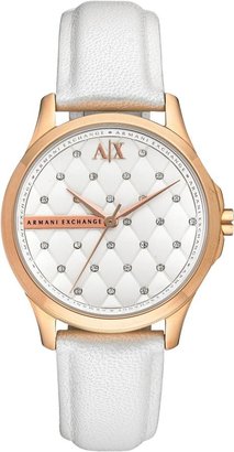 Armani Exchange Ladies White and Rose Gold Quilted Dial Watch