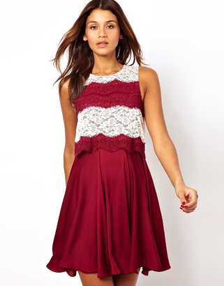 ASOS Skater Dress With Lace Top - Red