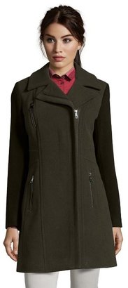 Andrew Marc green and black wool blend colorblock 3/4 length coat