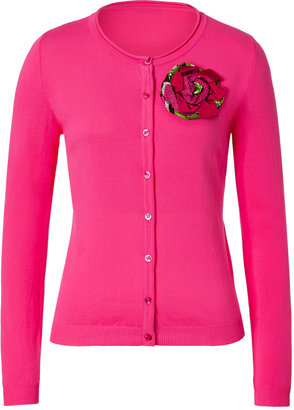 Moschino Cheap & Chic Hot Pink Cotton Cardigan with Flower Brooch