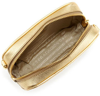 Prada Saffiano Small Zip Crossbody Bag, Gold (Platino)