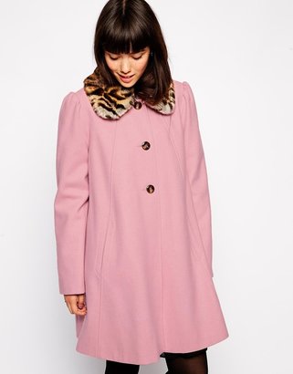 ASOS COLLECTION Swing Coat with Contrast Faux Fur Collar