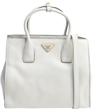 Prada white leather logo stamp convertible top handle bag