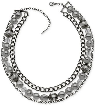 T Tahari Faux Pearl and Chain Three-Row Collar Necklace