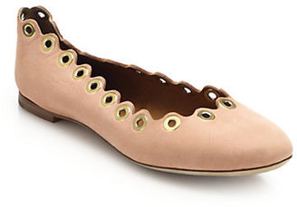 Chloé Grommet Scalloped Leather Ballet Flats