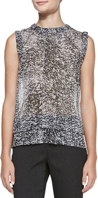 Rebecca Taylor Sleeveless Double-Layer White Noise-Print Top