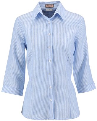 Thomas Pink Blue Linen Harlequin Stripe Women's Shirt- 3/4 Sleeve