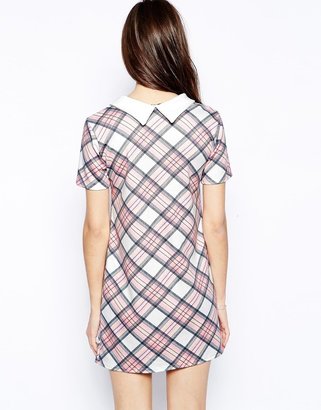 AX Paris Shift Dress with Collar in Check Print