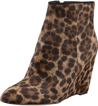 Brian Atwood Bellaria Calf Hair Wedge Bootie, Taupe Leopard