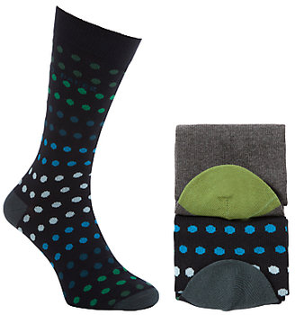 Ted Baker Behatt Spot Socks Pack of 2, One Size, Black/Green/Blue