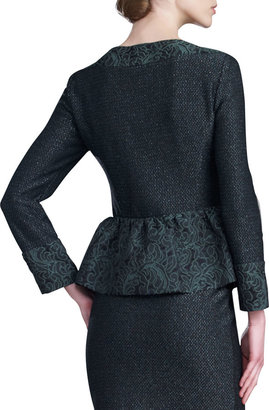 St. John Brocade-Trim Shimmer Tweed Jacket, Green