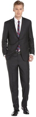 Hickey Freeman grey basket weave 2-button wool suit with flat front pants
