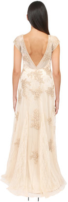 Sue Wong Lace Godet Gown in Antique Champagne