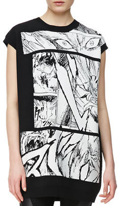 McQ Manga Bunny Jacquard Knit T-Shirt, Black/White