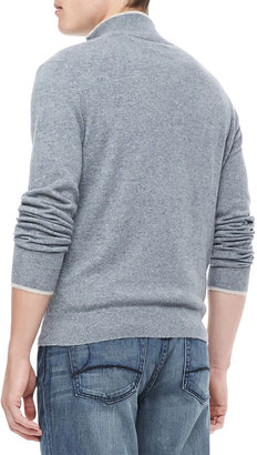 Neiman Marcus Half-Zip Sweater with Contrast Trim, Gray