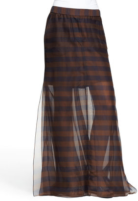 Brunello Cucinelli Sheer Mixed-Stripe Maxi Skirt