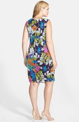 London Times Floral Print Side Ruched Dress (Plus Size)