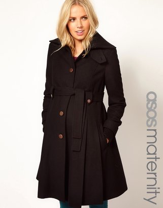 ASOS Maternity Fit And Flare Coat With Rib Foldover Collar