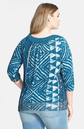Lucky Brand Crochet Trim Print Jersey Top (Plus Size)