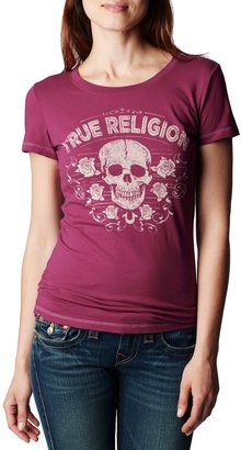 True Religion Skull With Roses Crew Neckwomens Tee