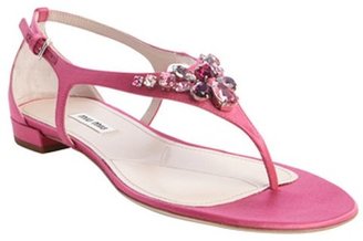 Miu Miu Fuchsia Nylon Thong Strap Jewel Studded Sandals