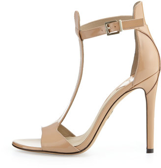 Brian Atwood Leigha Patent T-Strap Sandal, Natural