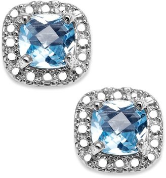 Macy's Sterling Silver Earrings, Blue Topaz (1-1/5 ct. t.w.) and Diamond Accent Cushion-Cut Stud Earrings