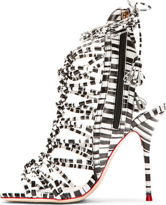Webster Sophia Black & White Striped Lacey Gladiator Heels