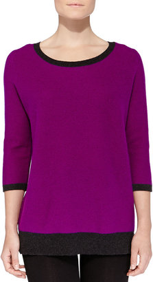 Neiman Marcus Cashmere Two-Tone Honeycomb-Knit Sweater