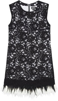 DKNY Black lace and feather dress