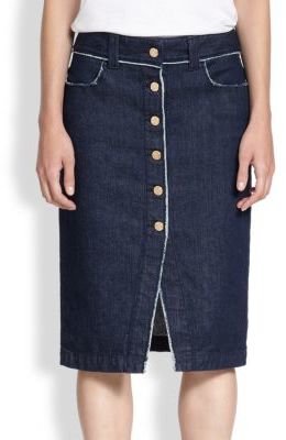 7 For All Mankind Raw-Edged Button-Front Denim Skirt