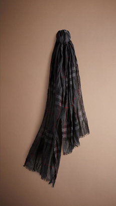 Burberry Heritage Check Crinkled Cashmere Scarf
