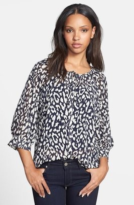 Olivia Moon Print Front Button Peasant Blouse