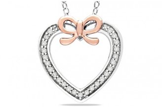 Ice 1/8 CT Diamond TW 14K Pink Gold Silver Heart Pendant Necklace