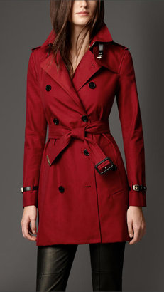 Burberry Cotton Gabardine Leather Detail Trench Coat
