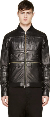 Hood by Air Black Leather Hockey Bomber Jacket