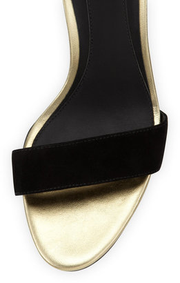Brian Atwood Roberta Suede Wedge Sandal, Black/Gold
