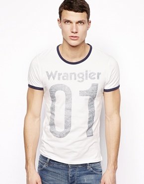 Wrangler T-shirt Slim Fit Slub Logo Ringer - Off white