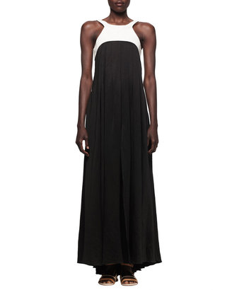L'Agence Linen-Bodice Jersey Long Dress with Harness