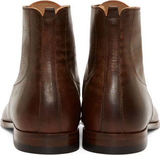 Alexander McQueen Coffee & Tan Tumbled Leather Lace-Up Boots