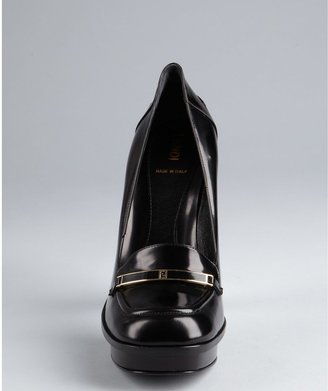 Fendi Black Leather Logo Platform Loafers