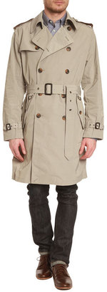 Hackett Mayfair Beige Trench Coat with Leather Collar Lining